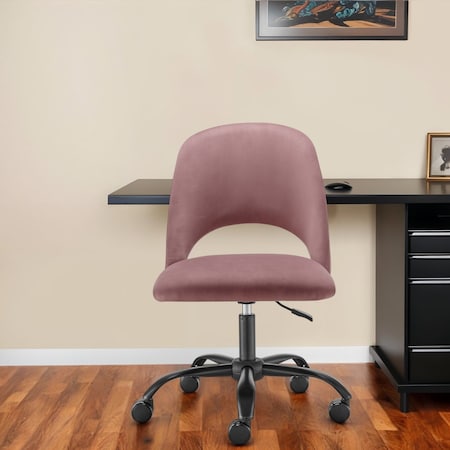 Homeroots Rose and Black Steel and Velvet Adjustable Swivel Rolling Conference Office Chair 524010