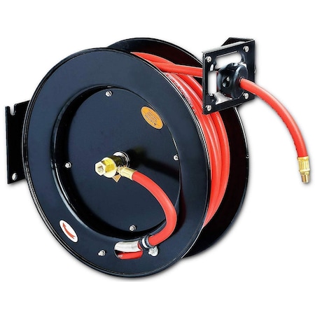 Reelworks spring driven reel with 3/8x50ft, red hybrid polymer hose L815153HA