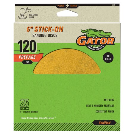Gator Finishing GoldFlex 6 in. Stick-On Sanding Discs, 120 Grit, 25PK 3243