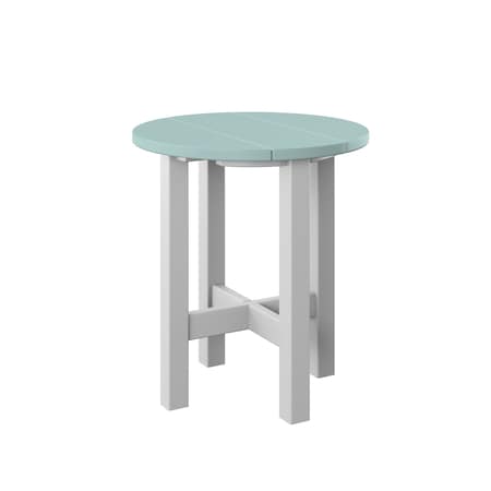 Polybird ROUND END TABLE.      SAGE AND WHITE POLYBIRD P53