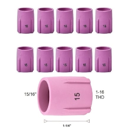 Star Tech Weld TIG Large Ceramic Cup Large Gas Lens Ceramic Cup #15, 15/16in Fit Tig 17, 18, 26, 10PK 53N89