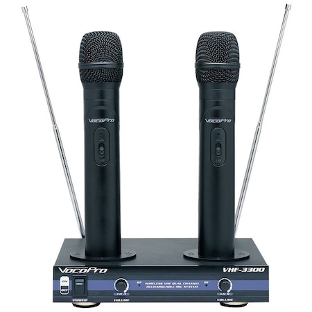 Vocopro 2 Channel VHF Rechargeable Wireless Microphone System VHF-3300
