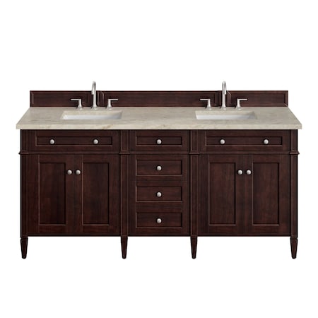 James Martin Vanities Brittany 72" Double Vanity, Burnished Mahogany, w/ 3 CM Tajnar Eclos Top w/FreePower Wireless Charger 650-V72-BNM-FTJR