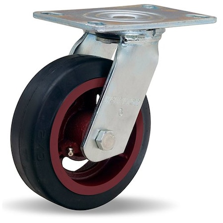Hamilton General Service Swivel Caster, 6" x 2" Mold-On Rubber on Cast Iron Wheel, 3/4" Straight Roller Bearing S-GS-6R