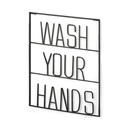 Homeroots Wash Your Hands Sign 20" X 17" Black Wash Your Hands Metal Wall Decor 608990