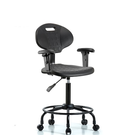 Blue Ridge Ergonomics Erie Med Bench Chair, RT, AA, Casters, 2-Way Adjustable, 24" to 31-1/2" Height, Black; Blue BR-TPMBCH-RT-A1-RC