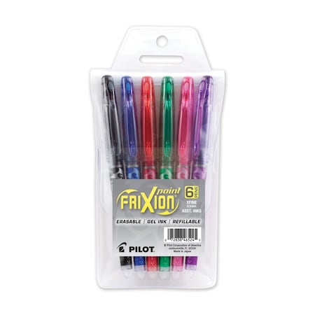 Pilot FriXion Ball Erasable Gel Pen, Stick, Extra-Fine 0.5 mm, Assorted Ink and Barrel Colors, 6PK 46524