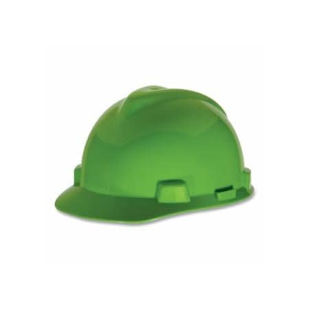 Msa Safety V-Gard Slotted Hard Hat Cap, Staz-On Suspension, Bright Lime Green 454-815558