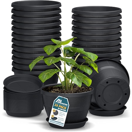 Lifemaster 10-Inch Whiskey Barrel Planters, Durable Plastic Pots with Drainage and Saucer, 25PK LMPBP25BLK