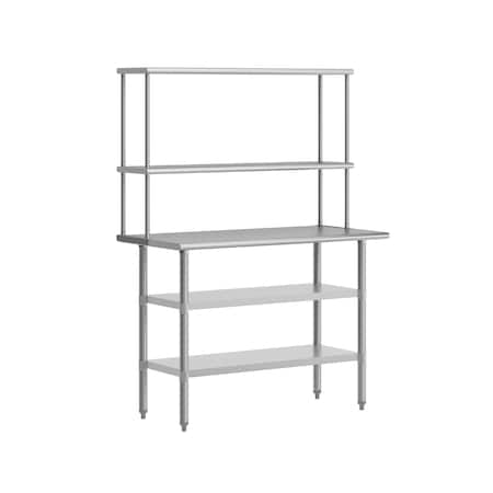 Flash Furniture Rawcliffe Work Table, 18 Gauge Stainless Steel Top Shelf and Double Overshelves, 2 Undershelves NH-WT-GU-2448-OSH-GG
