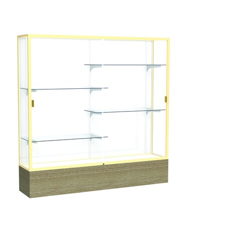 Ghent 72''H x 72''W x 16''D Reliant Driftwood Oak Display Case w/ White Back & Champagne Frame 2076WB-GD-DK