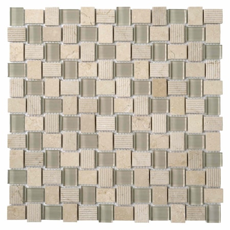 Apollo Tile Beige 11.8 in x 11.8 in Glass, Marble Polished Floor and Wall Mosaic Tile 4.83 sqft/case, 5PK APLBL8804CMA