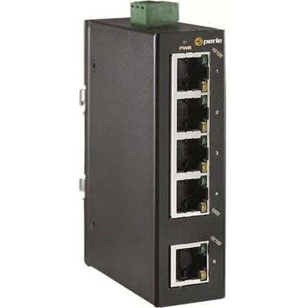 Perle Systems Industrial Switch with 5 x 10/100Mbps RJ45 Ethernet ports. -10 to 60C operating temperature. 07017400
