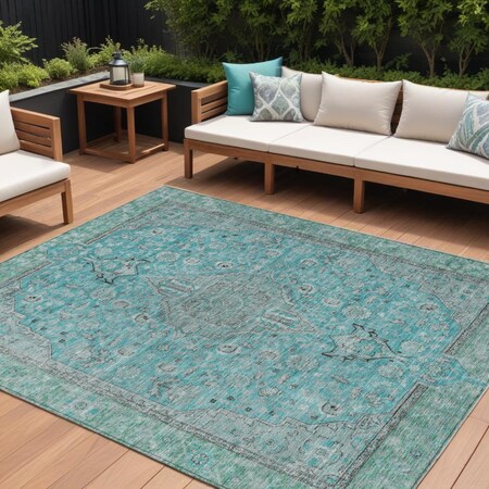 Homeroots 10' X 14' Aqua And Teal Blue Medallion Washable Indoor Outdoor Area Rug 616261