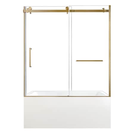 Kingston Brass 60" Acrylic Alcove Right-Hand Drain Tub with Left Sliding Tub Door, White/Brushed Brass KVTAP6032R227