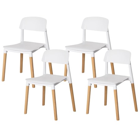 Fabulaxe Modern Plastic Dining Chair Open Back with Beech Wood Legs, White Set of 4 QI004222.WT.4