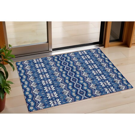 Homeroots 3' X 5' Navy Blue And Ivory Moroccan Washable Indoor Outdoor Area Rug 594334