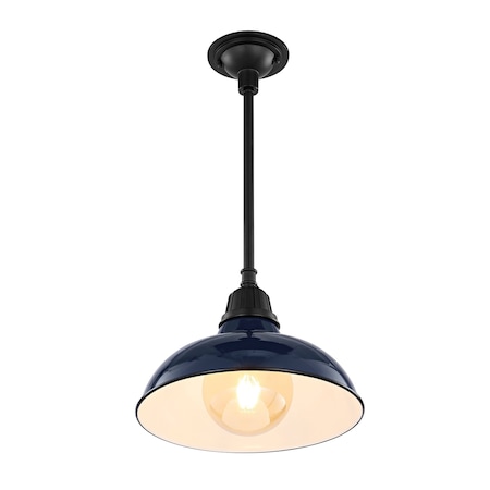 Jonathan Y Jasper 12.25" 1-Light Farmhouse Industrial Indoor/Outdoor Iron LED Pendant, Navy JYL7611C
