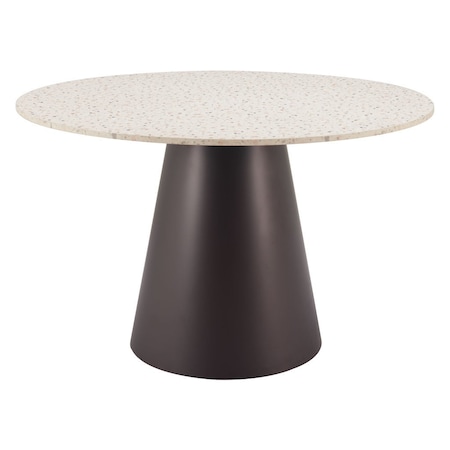 Homeroots 48" Beige and Black Wood and Steel Faux Terrazzo Round Top Dining Table 572230