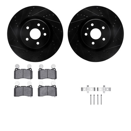 Dynamic Friction Co DFC Rotors-Drilled & Slotted-Black w/ EURO 5000 Ceramic Brake Pads Incl Hdw 8612-45007