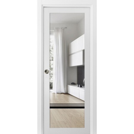 Sartodoors Sliding French Pocket Door Clear Glass, Lucia 2666 White Silk and Aluminum Strips, Kit Trims Rail LUCIA2666PD-WS-28 x 96