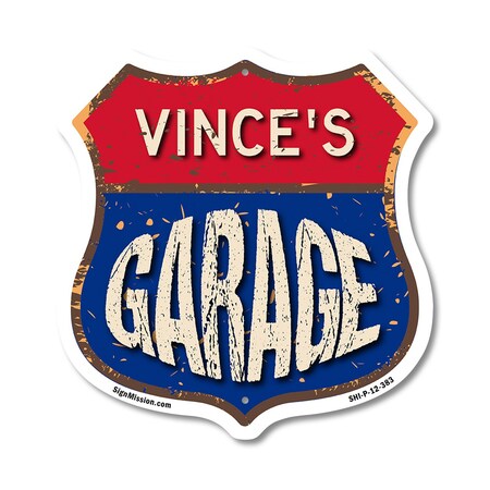 Signmission Vince's Garage, 12 Inch X 12 Inch, Plastic Sign SHI-P-12-383-VINCE