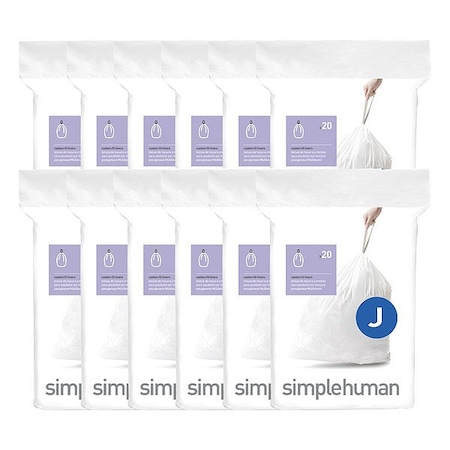 Simplehuman 8 gal Custom Fit Trash Bags, 1.18 mil, White CW0259MC