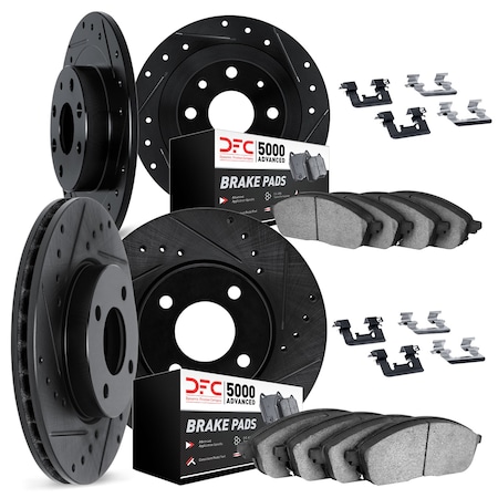 Dynamic Friction Co DFC Rotors-Drilled & Slotted-Black w/ 5000 Advanced Brake Pads Incl Hdw 8514-67106