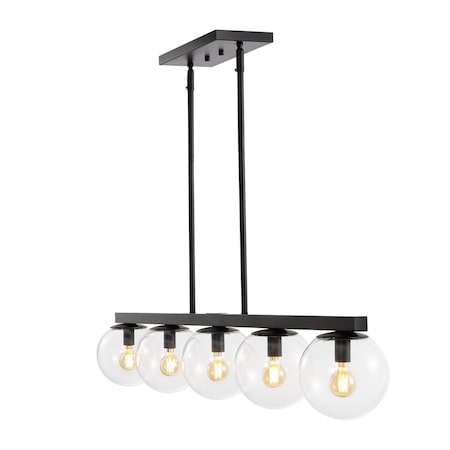 Jonathan Y Luca Parisian 45.5" 5-Light Modern Glam Iron Globe Linear LED Pendant, Black/Clear JYL7572B