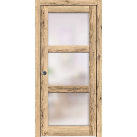 Sartodoors Sliding French Pocket Door with Frosted Glass, Lucia 2552 Oak, Kit Trims Rail Hardware, Solid Woo LUCIA2552PD-DUB-32