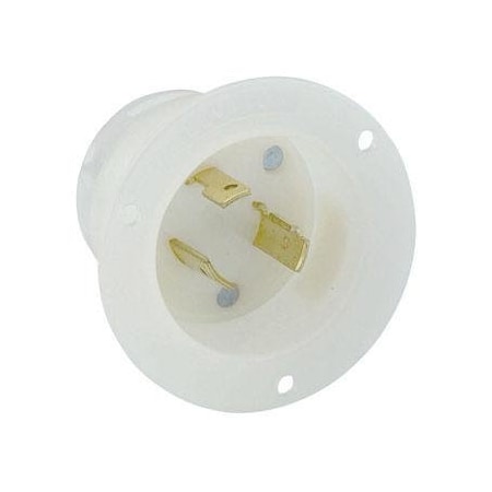 Leviton Flanged Locking Inlet, 20 A, 125V AC, Single Phase, 2 Pole, Flush Mount, Screw Terminals, White 2315