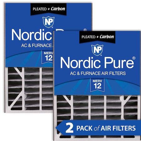 Nordic Pure 20x25x5 Plus Carbon Pleated Air Filter, High Capacity, MERV 12, 2 PK 20x25x5ABPM12C-2