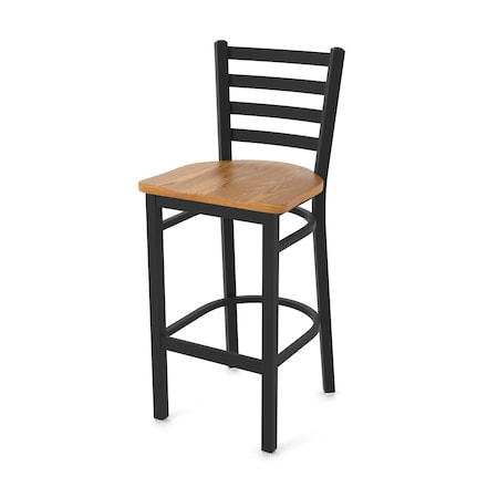 Holland Bar Stool Co 30" Stationary Bar Stool, Black Wrinkle, Med Oak Seat 40030BWMedOak