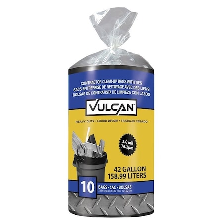 Vulcan Contractor Trash Bag, 42 gal, Polymer, Black, 10PK FG-03812-06 10CT
