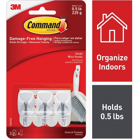 Command Small White Wire Hooks 3 Hooks 4 Strips 17067ES-3PK