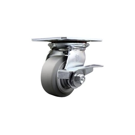 Service Caster 4 Inch Heavy Duty Thermoplastic Rubber Caster with Roller Bearing and Brake SCC SCC-35S420-TPRRF-SLB
