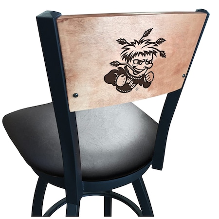 Holland Bar Stool Co 25" Blk Wrinkle Wichita State Swivel Bar Stool, Laser Engraved Back L03825BWMedMplAWichStBlkVinyl