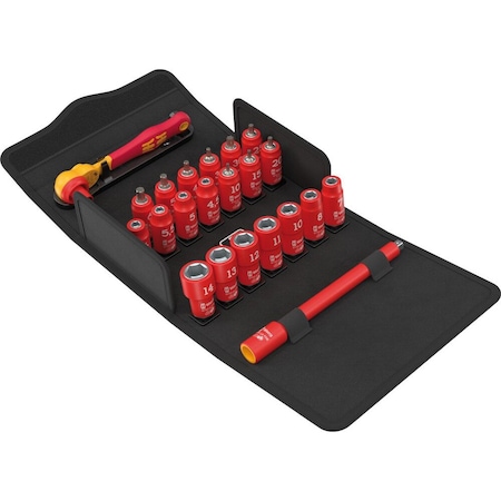 Wera 8100 SA VDE 1 Zyklop ratchet set, insulated, reversing lever, 1/4 in drive, metric, 22 pieces 5004967001