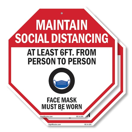Signmission Maintain Social Distancing At Least, 10 inch X 10 inch, Plastic Sign, 2PK OC-P-2PACK-10-195