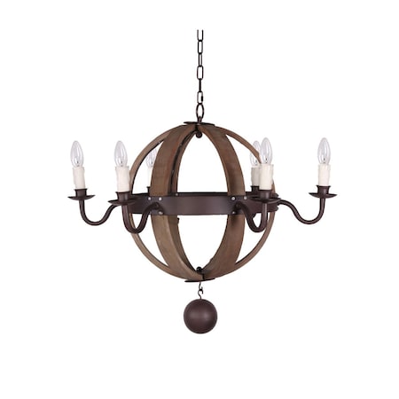 Homeroots Brown Sphere Wood Dimmable Chandelier 635746