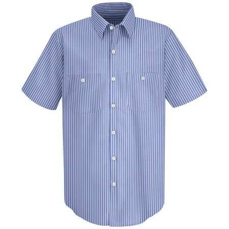 Red Kap Men's Short Sleeve Striped Work Shirt, 65% Polyester/35% Cotton, Button Fronts, Blue/White, S SP20BW SS S