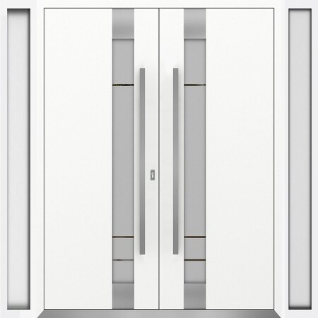 Vdomdoors Metal Double Doors Deux 1713 White Enamel Frosted Glass 2 Sidelights Entry Modern Painted 100x80 (W DEUX1713DEXD-BEM-W14+72+14xH80-LH-I