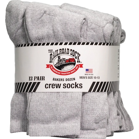 Railroad Sock Bakers Dozen Mens Gray Crew Sock , 13PK BD12