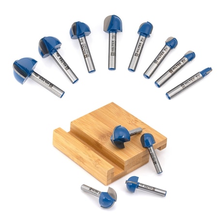 Hiltex Cove Box Router Bit Set, 8 Pieces, 1/4 Inch Shank, Double Flute Radius Cove Router Bit, Round Nose 10107H