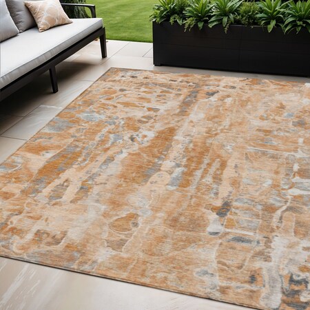Homeroots 5' X 8' Orange And Gray Abstract Washable Indoor Outdoor Area Rug 632132