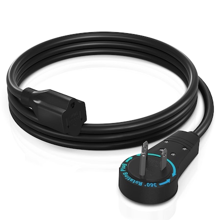 Maximm 3ft 16AWG 360 degrees Flat Plug Extension Cord, 3-Prong Grounded, UL, Black ADW-360-3103-B