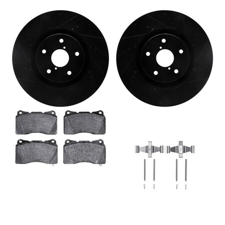 Dynamic Friction Co DFC Rotors-Drilled & Slotted-Black w/ 5000 Advanced Brake Pads Incl Hdw 8512-13019