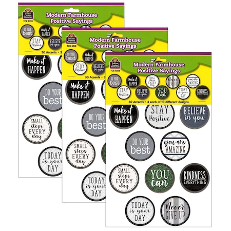 Teacher Created Resources Modern Farmhouse Positive Saying Accents, 30-Piece Set, 3PK 8518