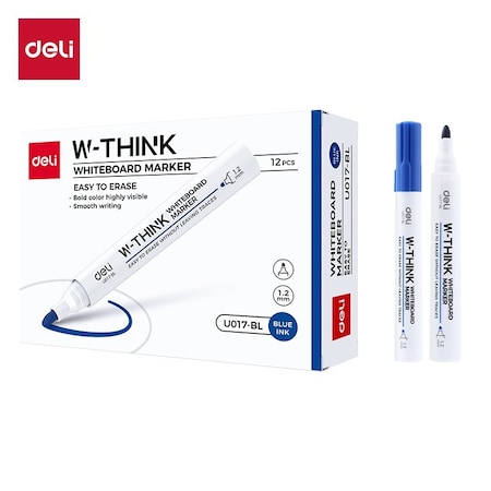 Deli EVERYU Dry-Erase Marker, Bullet Tip, Blue, High-Capacity, 12PK EU017-BL