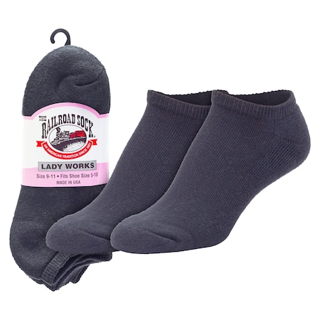 Railroad Sock Womens No Show Socks, 90% Cotton, 10% Nylon, Black, 5-10 W; 4 Pair-7.5 M, 3 PK 612